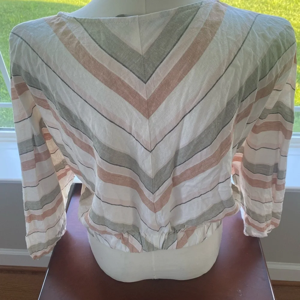 Zara faux tie up pink, green black and white Striped Crop Top size large - Picture 2 of 7